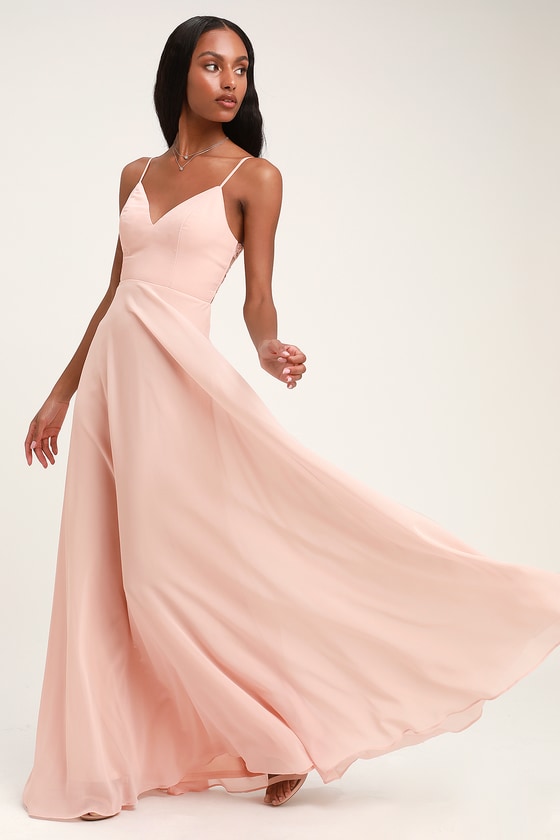Glam Blush Pink Dress - Lace Maxi Dress ...